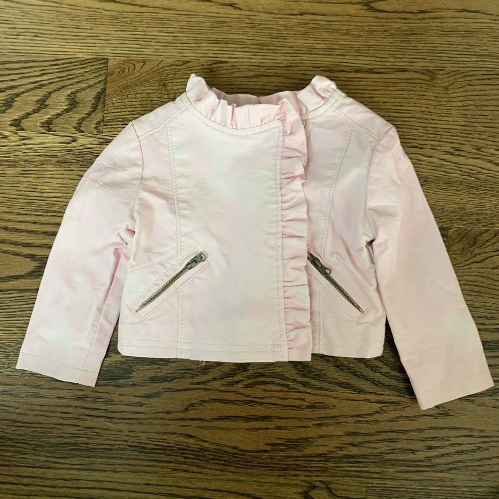 Pink Faux Leather Ruffle Coat